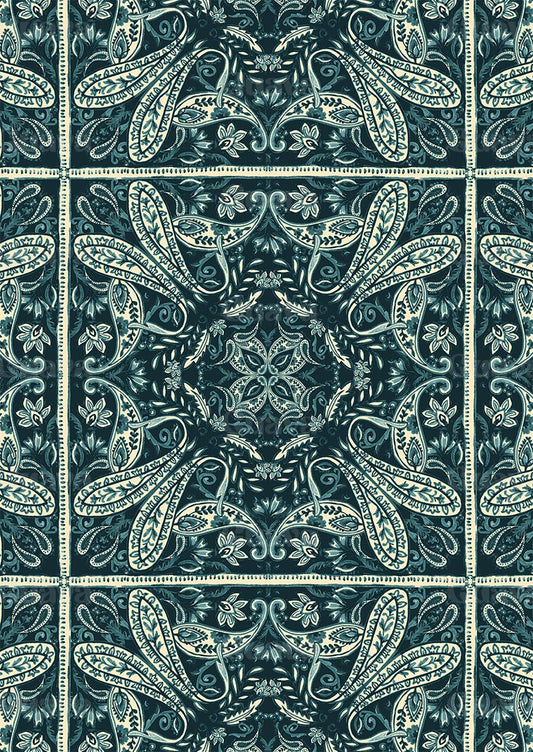 0872A- Deep Teal Bandana Style Paisley