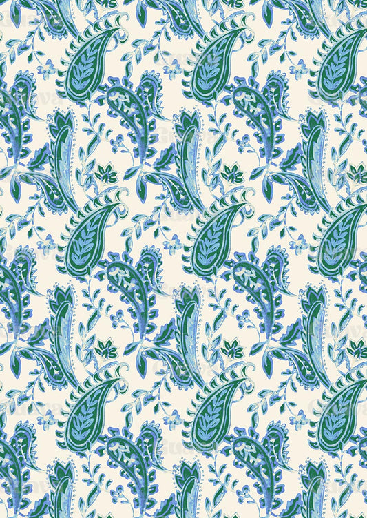 0872B- Blue, Green and Off-white Paisley