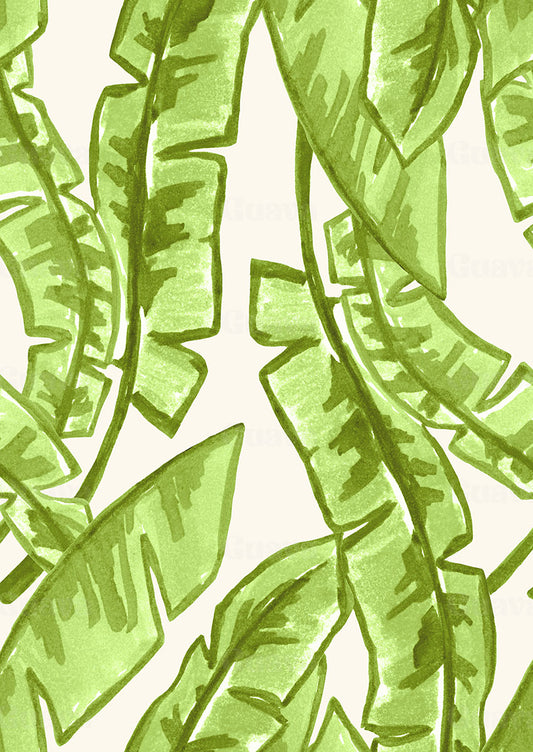 0873A- Green and Offwhite Banana Leaves