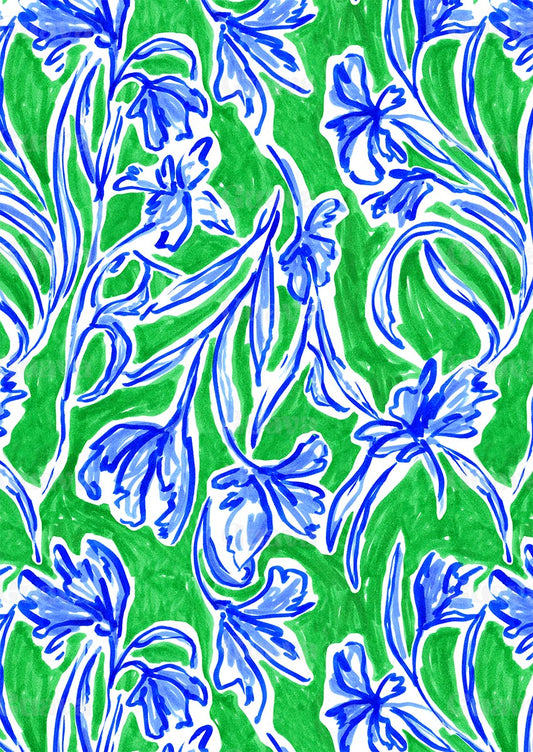 0877A- Blue and Green Abstract Floral