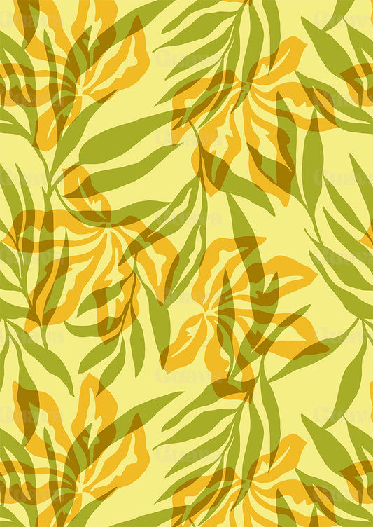0877C- Yellow and Green Scattered Palm Leaves