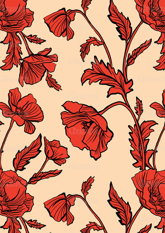 0878D- Large scale Lipstick Red and tan Poppies