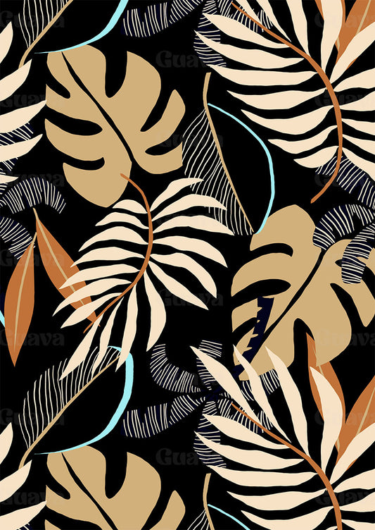 0879D- Black and Browns Tropical Foliage