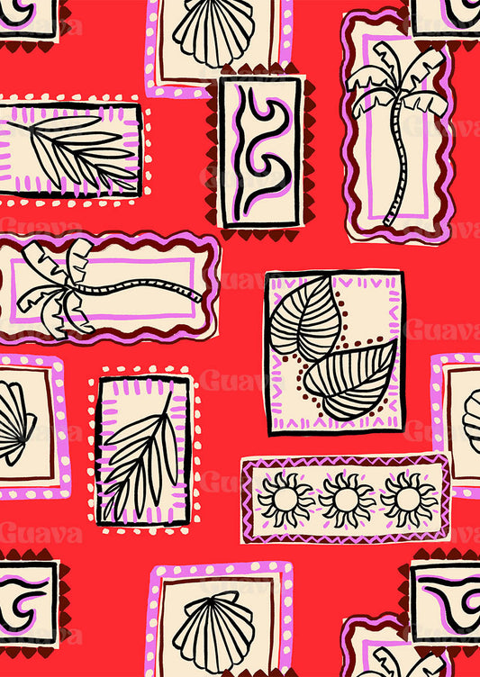 0881B- Red Tropical Leaves Patches