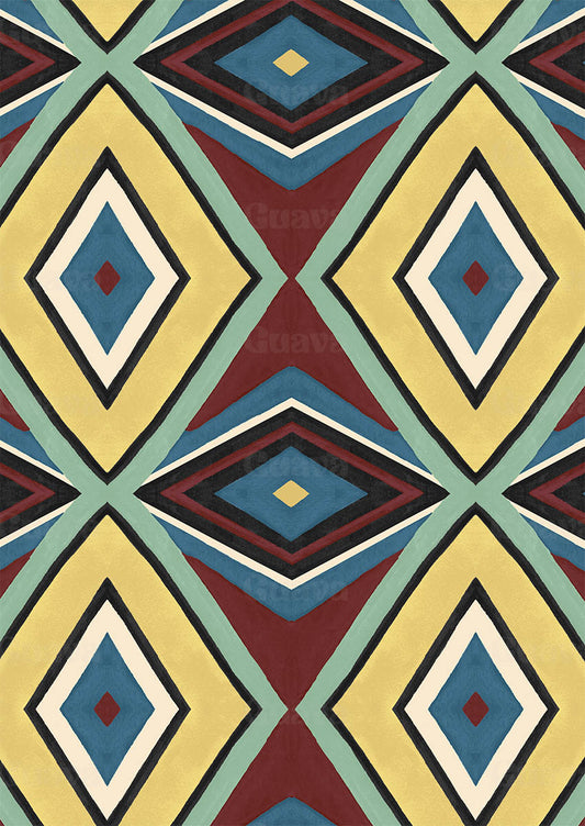 0881D- Burgundy and Yellow Retro Geo