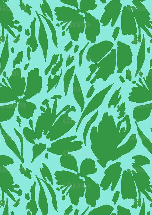 0882D- Large Green and Blue Tropical Floral