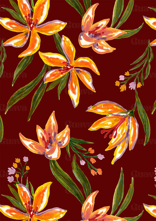 0883C- Dark red Tropical Floral