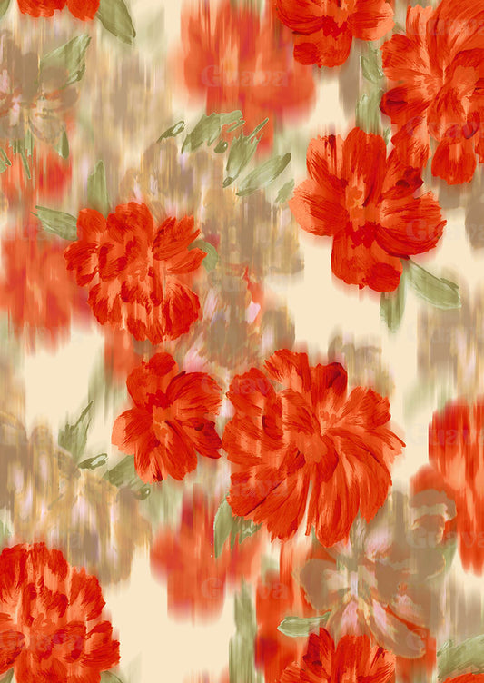 0884E- Orange Red Blurred Peonies