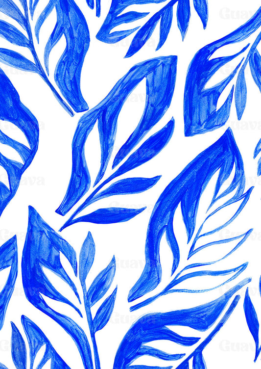 0886A- Cobalt Blue and White Abstract Leaves