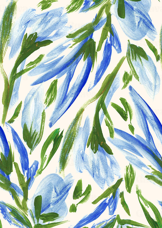 0886B- Blue Abstract Watercolor Floral