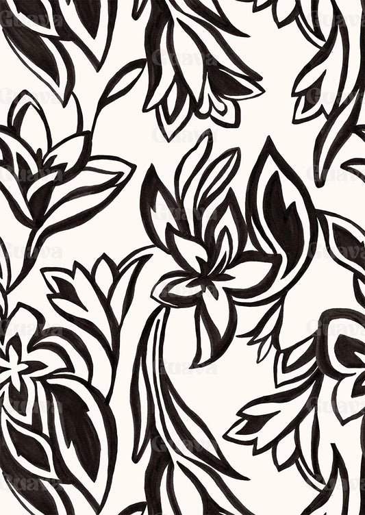 0888A- Black and White abstract floral