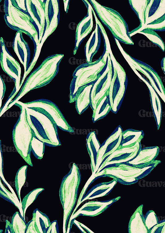 0888C- Large Hand Painted Black and Blue Floral