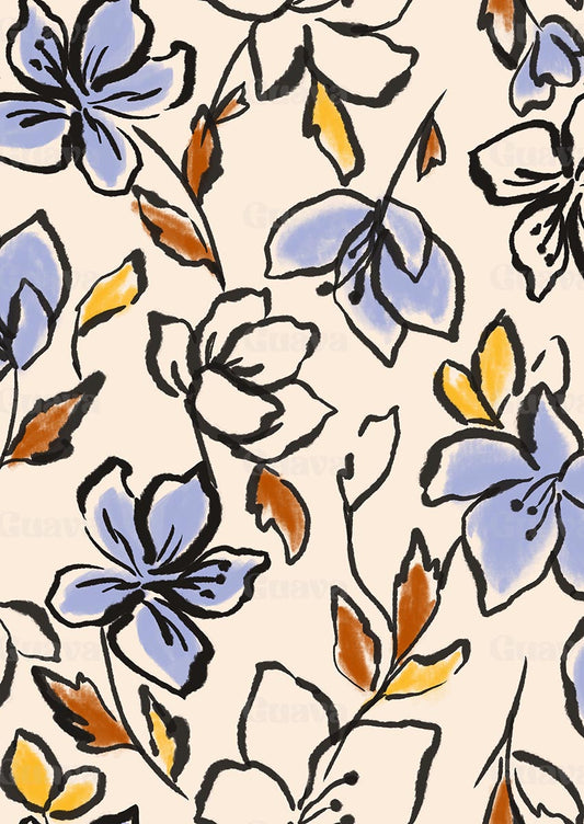 0890E- Blue, White and Brown Floral