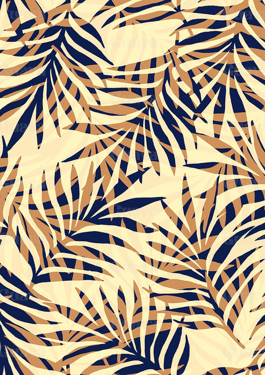 0891B- Soft Navy and Tan Palm Leaves