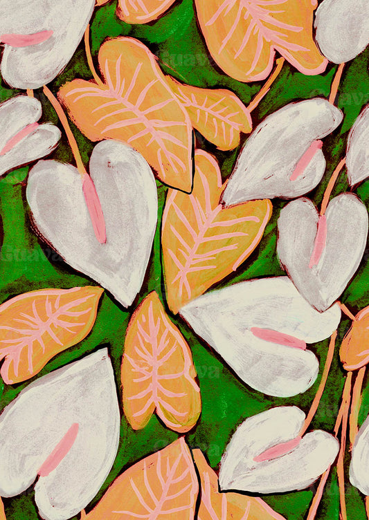 0893D- Soft Hand Painted Anthurium & Leaves