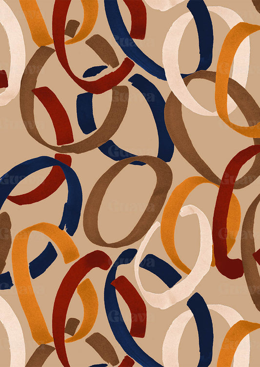 0896A- Tan, Red, Mustard & Navy Circles