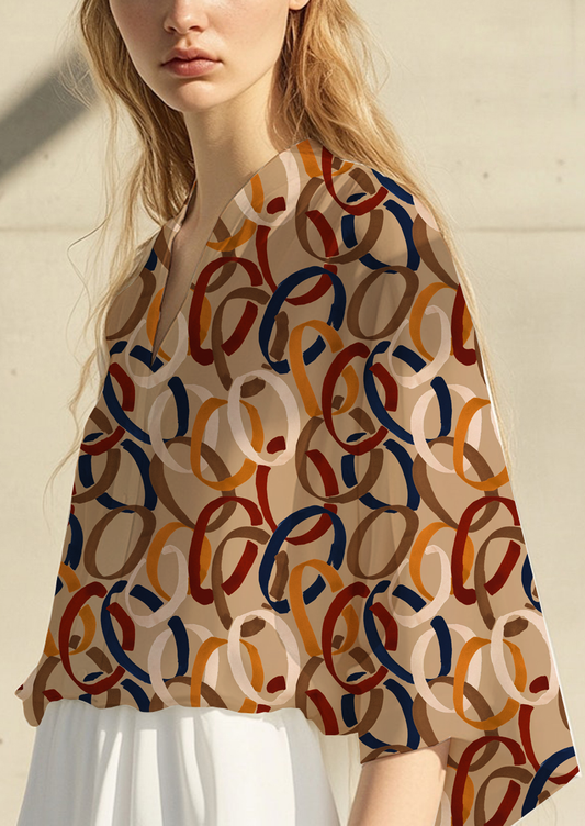 0896A- Tan, Red, Mustard & Navy Circles