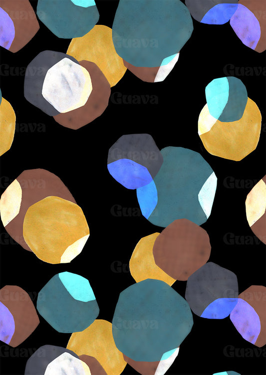 0896D- Black, Teal and Mustard Textured Dots