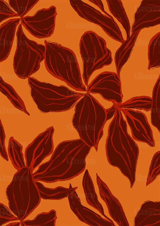 0898B- Hand Painted Orange and Deep Red Floral