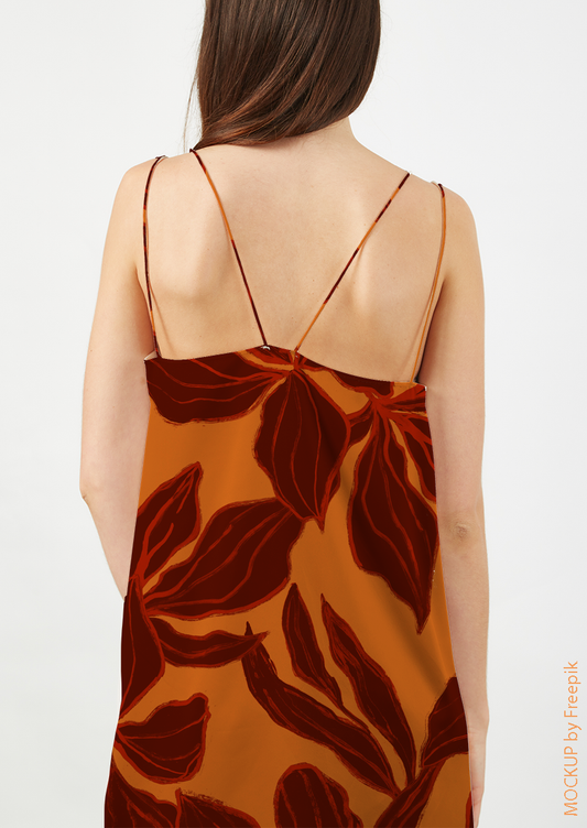 0898B- Hand Painted Orange and Deep Red Floral