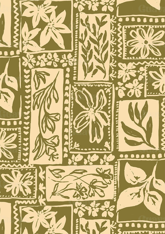0898C- Green and off-white Foliage Patchwork