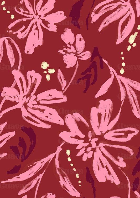 0898D- Red and Pink Painted Abstract Floral