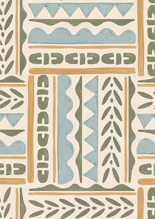 0899B- Pastel Blue and Mustard Patchwork Geo