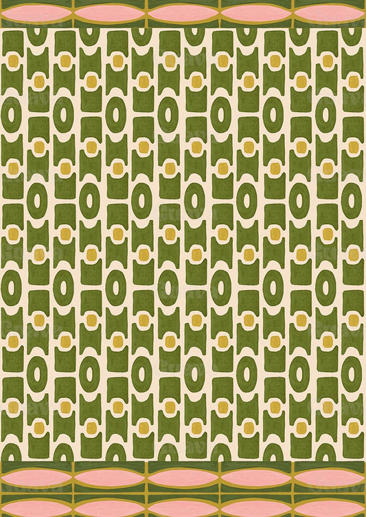 0899C- Green and Beige Geo Border