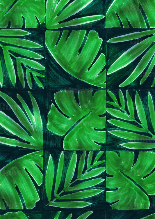 0899D- Deep Teal and Green Tropical Patchwork
