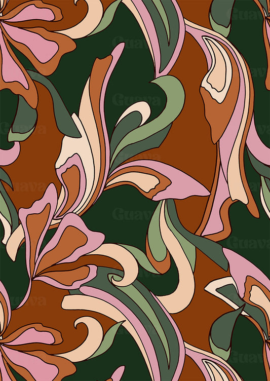 0900C- Brown, Pink and Green Pucci inspired Floral
