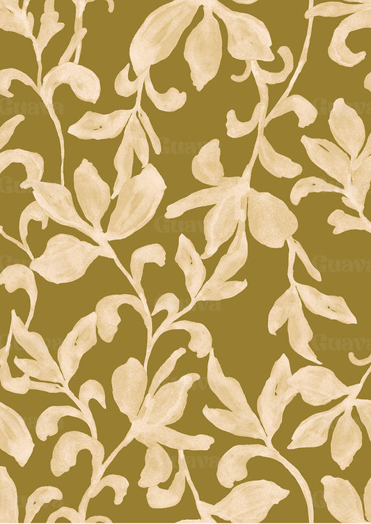 0902B- Mustard and Beige Abstract Floral
