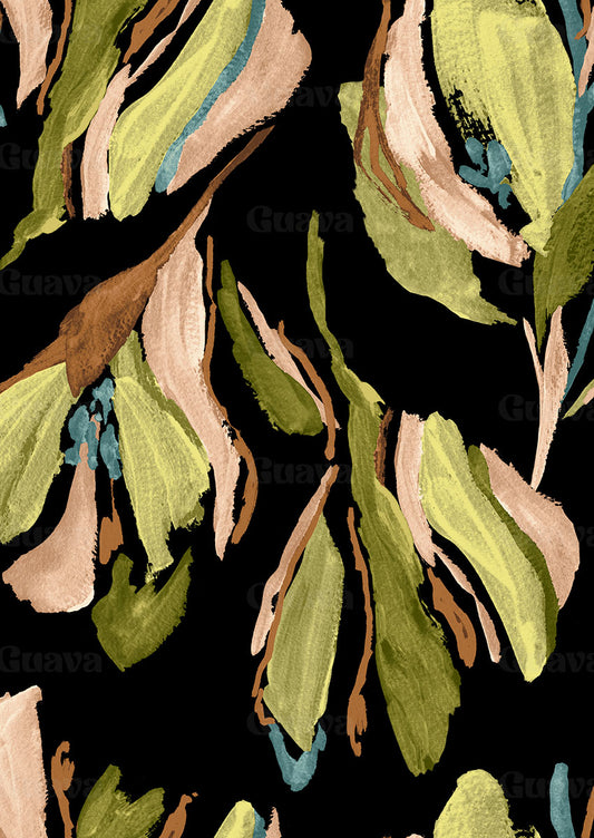 0902D- Hand Painted Khaki and Black Floral