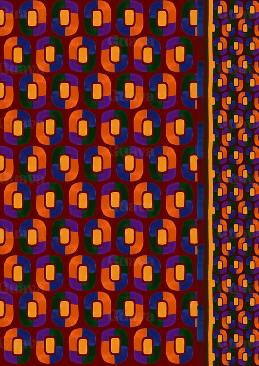 0903A- Dark Red, Navy and Yellow Geo Border