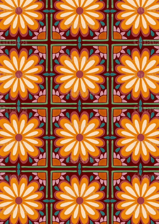 0904A- Red and Orange Floral Tiles