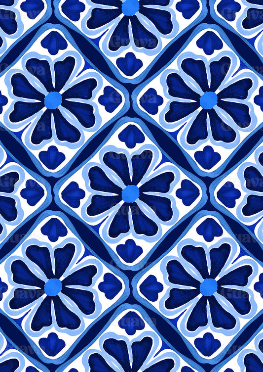 0904B- Navy and White Floral Tiles