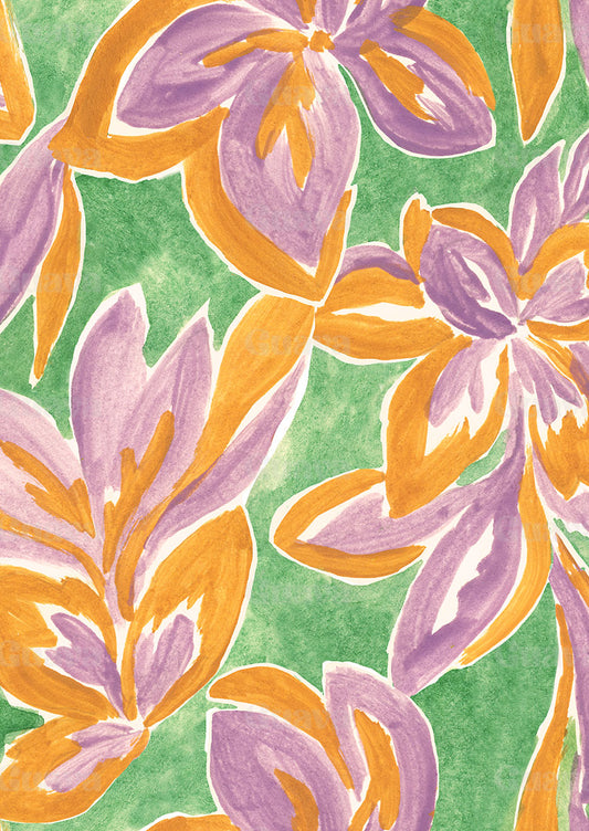 0905A- Green and Lilac Hand Painted Floral