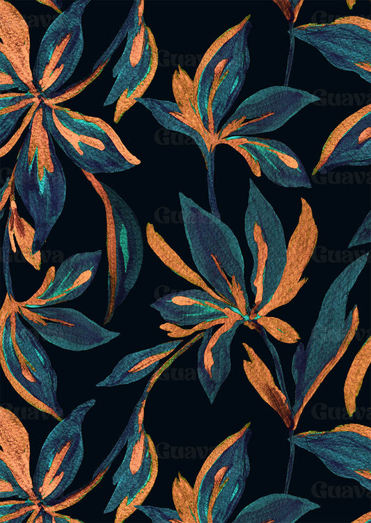 0905F- Black, Teal and Burnt Orange Floral