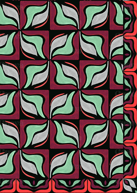 0906C- Red and Acqua Geo Scarf print