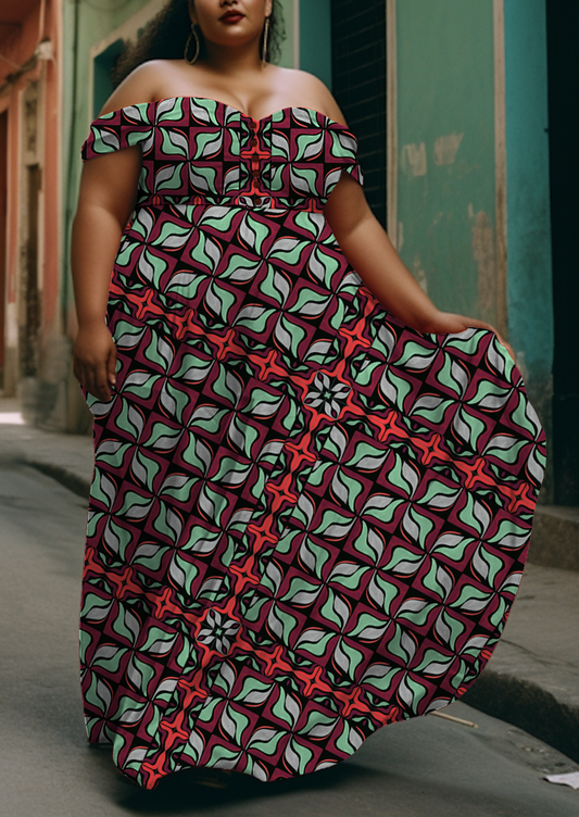 0906C- Red and Acqua Geo Scarf print