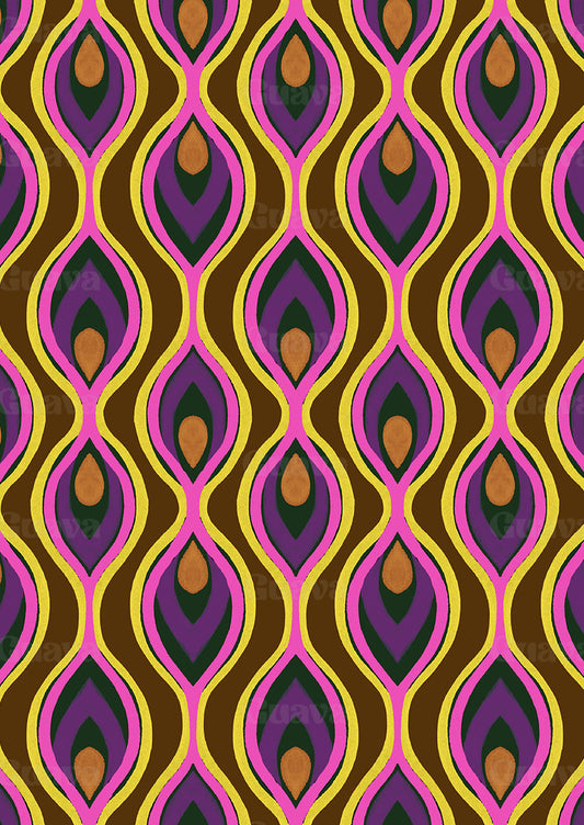 0906E- Retro Brown, Mustard and Pink Geo