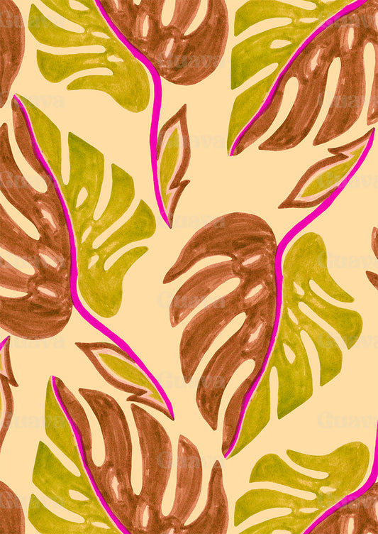 0906F- Coral, Brown and Green Monstera
