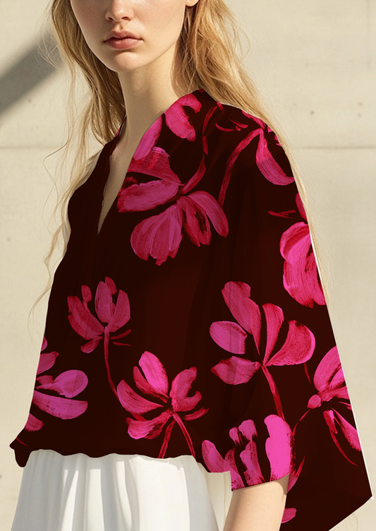 0907E- Burgundy Red and Pink Floral