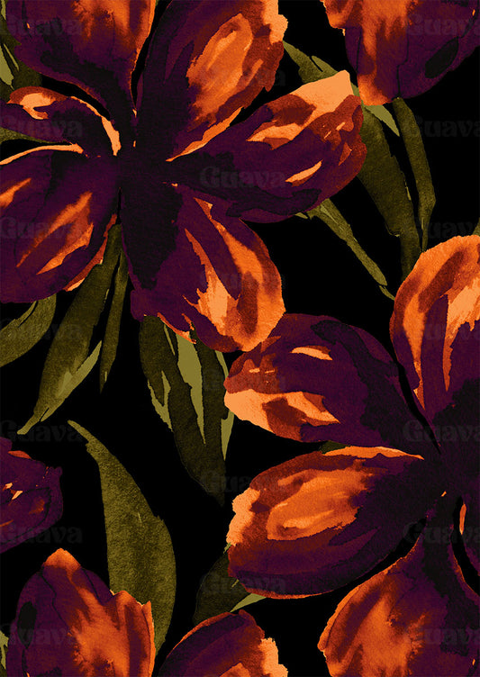 0908D- Black, Burgundy and Burnt orange Floral
