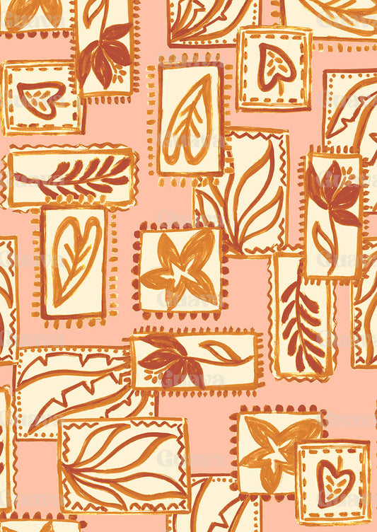 0913A- Coral and Yellow Tropical Patchwork