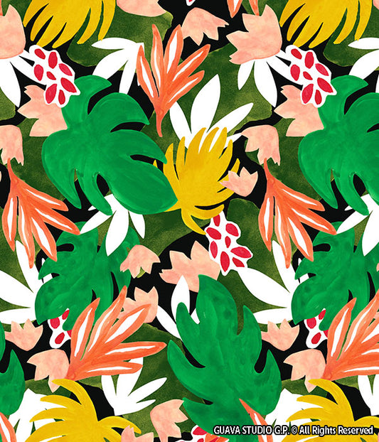 0638A - Hand Painted Tropical Jungle Leaves