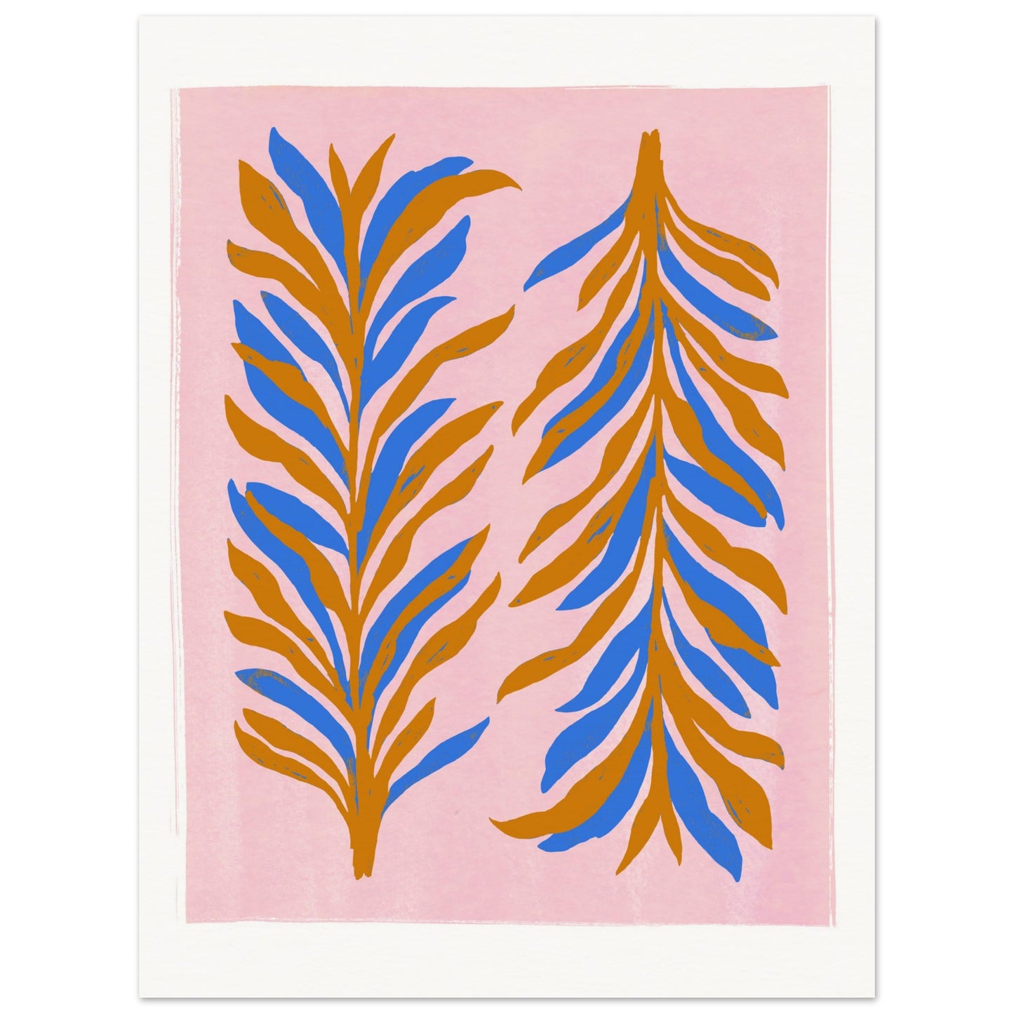 Feuillage de Lys Rose, cobalt et fauve