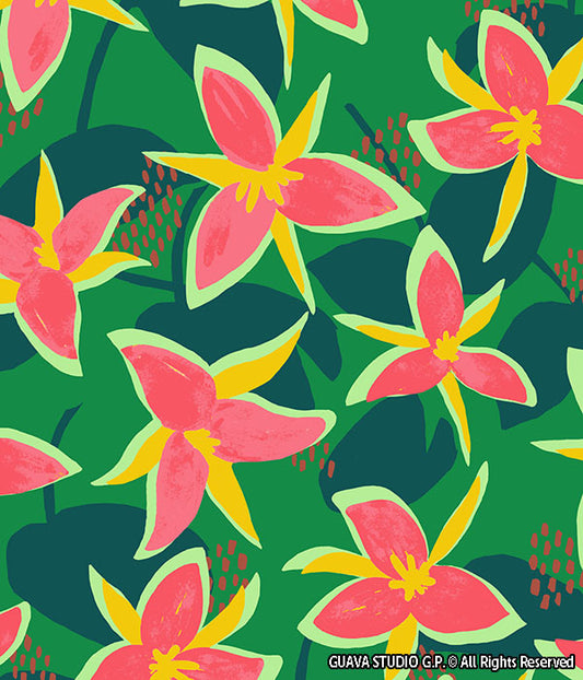 0583D - Hand Painted Tropical Flowers and Foliage