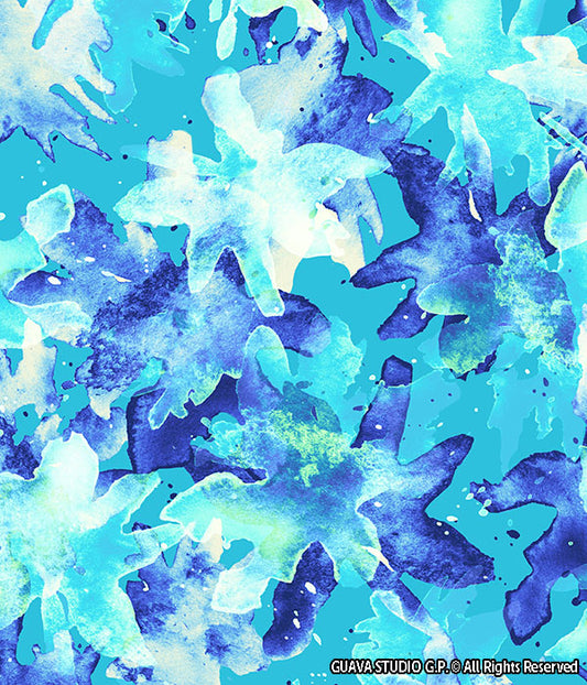 0703D- Teal Abstract Sea Life Floral